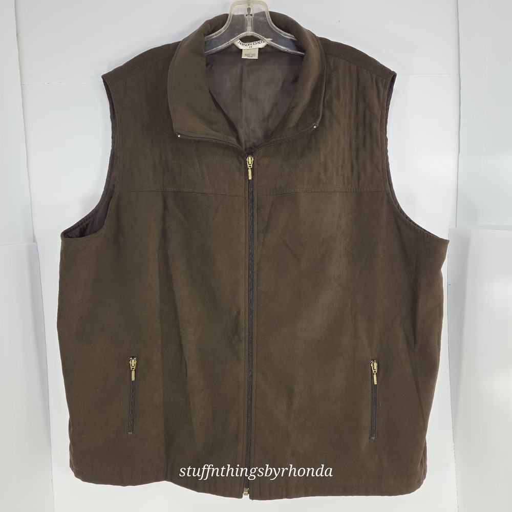 Allison Daley Vest Women 22W Brown Full Zip Pockets Polyester Blend Camping Hike
